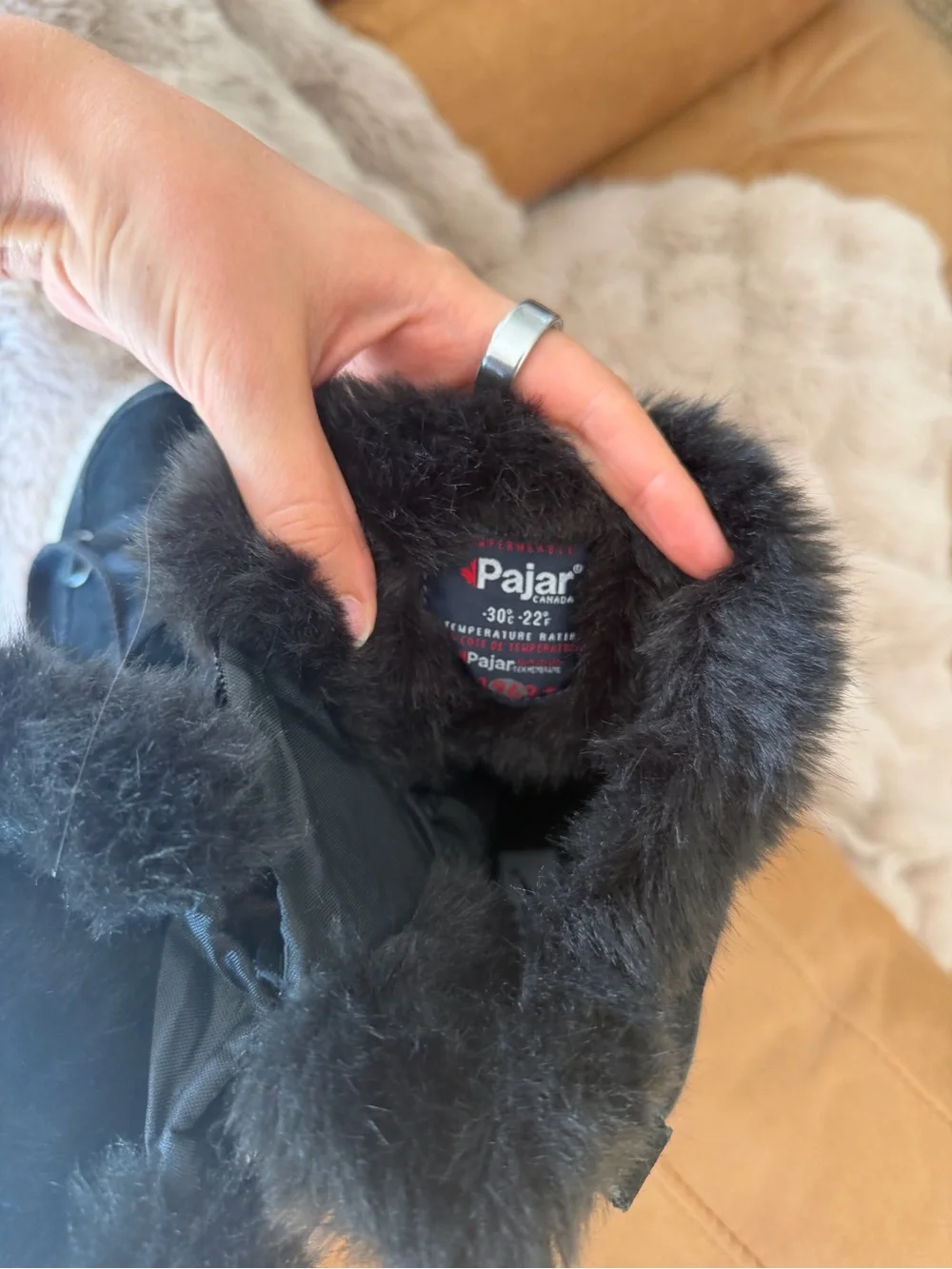 Pajar Black Faux-Fur Platform Lace-Up Winter Boots